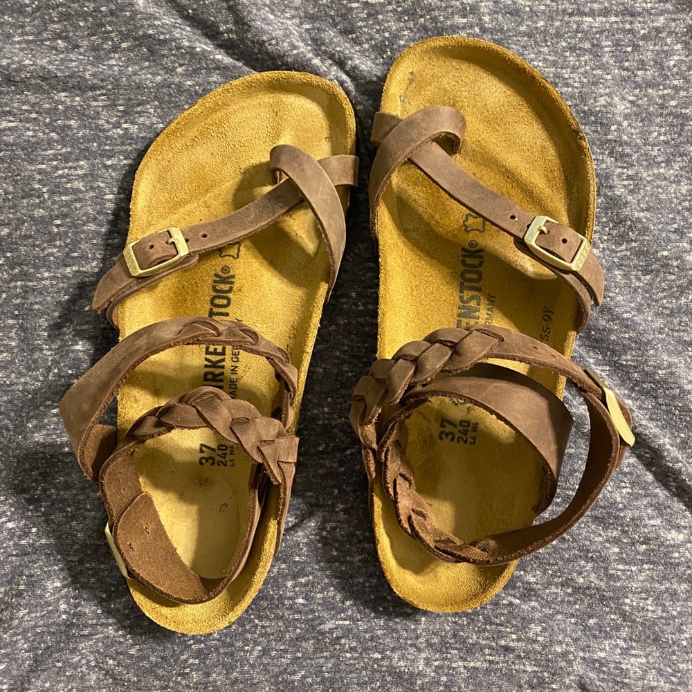 Ankle wrap Birkenstock sandals size 37 (I wear a 7) worn twice.